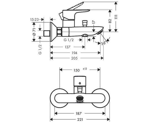 Смеситель для ванны Hansgrohe Talis E 71740000 настенный (25390) - фото 2