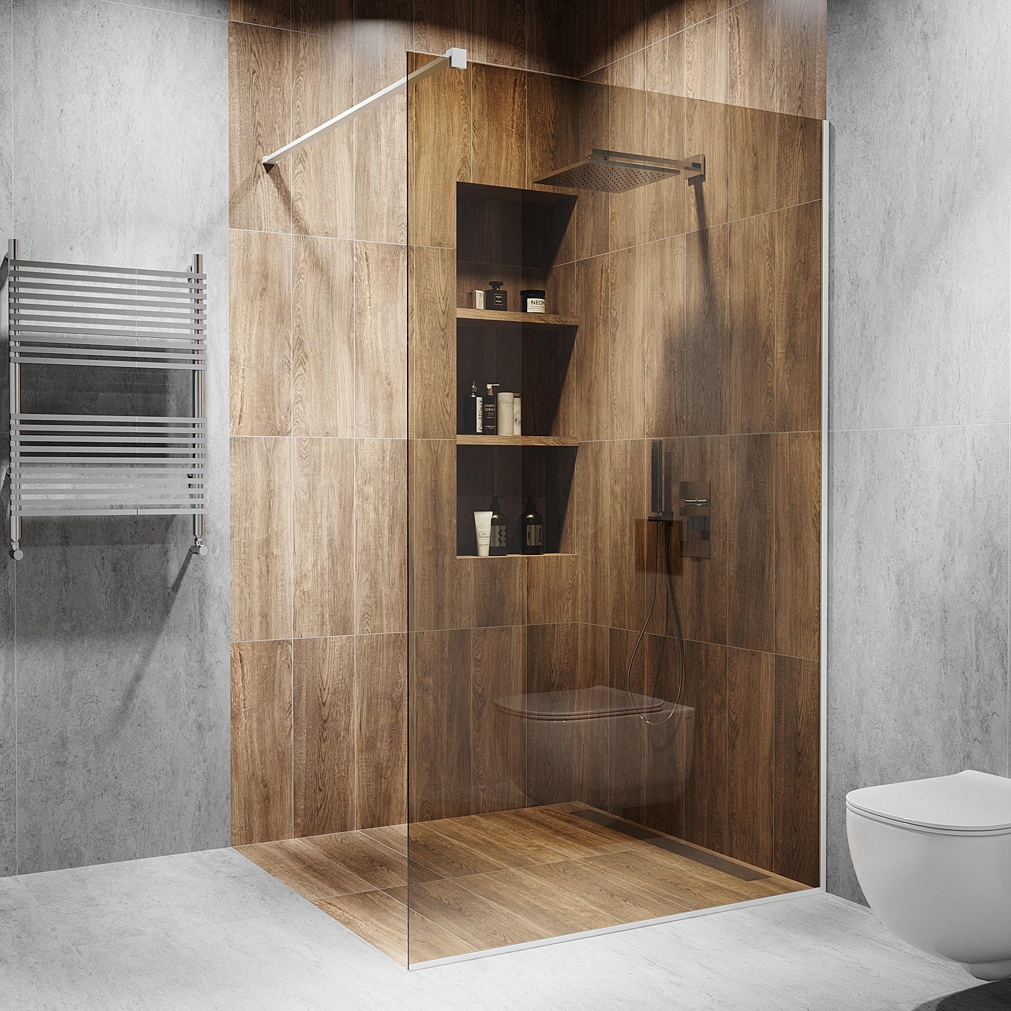 Перегородка скляна душова 2000х900 мм скло бронза з фурнітурою білою матовою