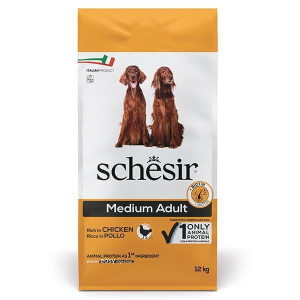 Корм сухой для взрослых собак Schesir Dry Dog Medium Chicken монопротеиновый средних пород с курицей 12 кг (ШСВСК12)