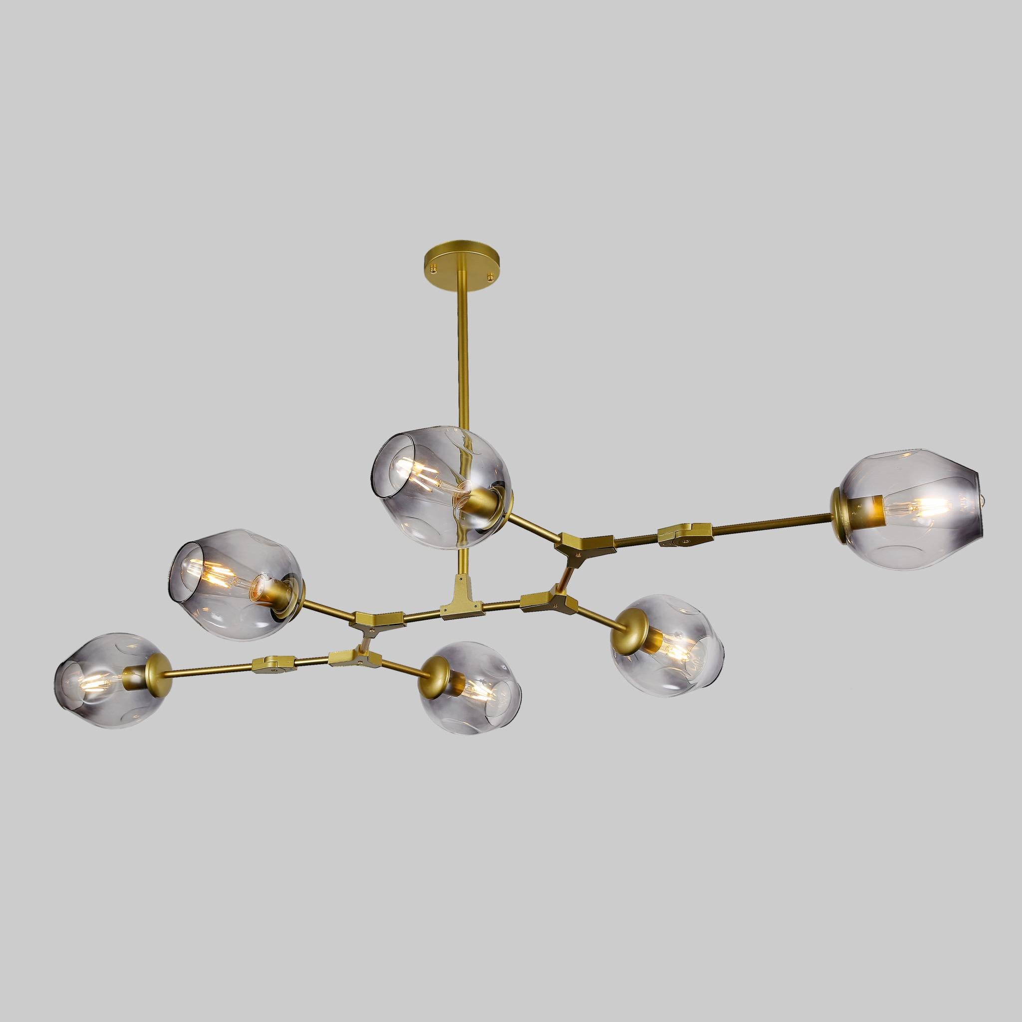 Люстра Molecule на 6 ламп с черно-прозрачными плафонами Золотой Люстра Molecule на 6 ламп с черно-прозрачными плафонами Золотой