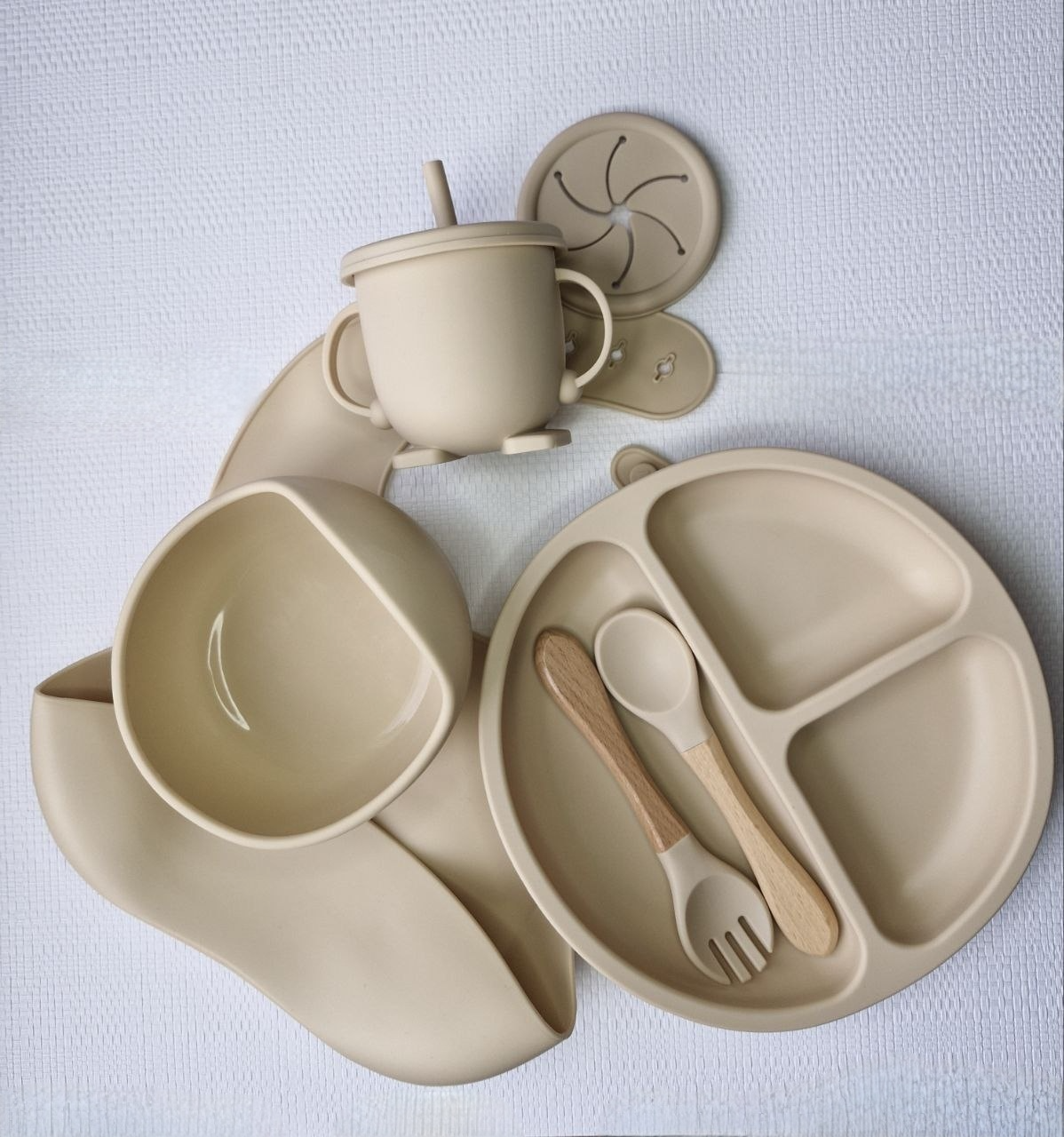 Набор детской посуды для первого прикорма из силикона 7 пр. Бежевый (32085499)