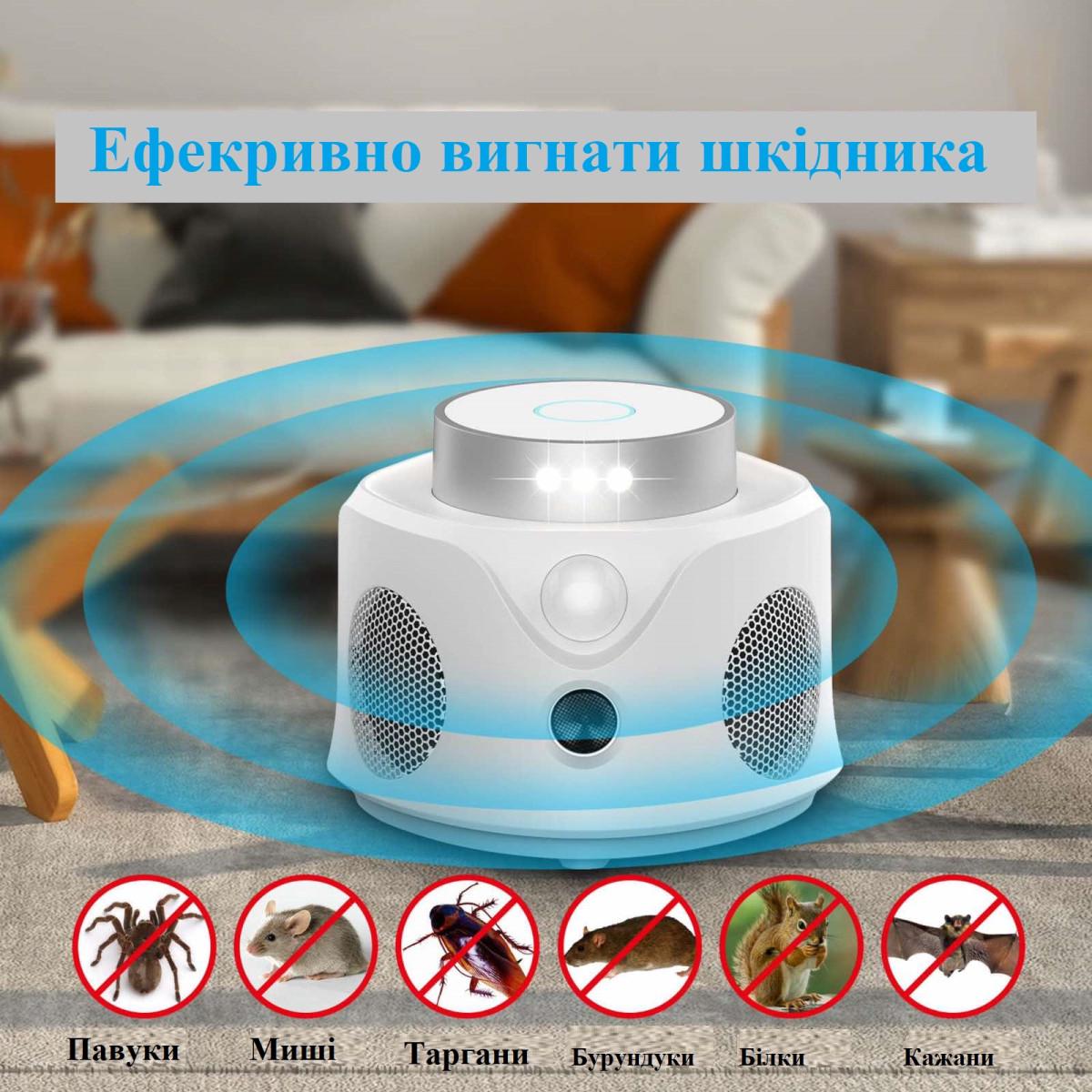 Відлякувач мишей/щурів/гризунів та комах Ultrasonic UR02S потужний ультразвуковий White - фото 2