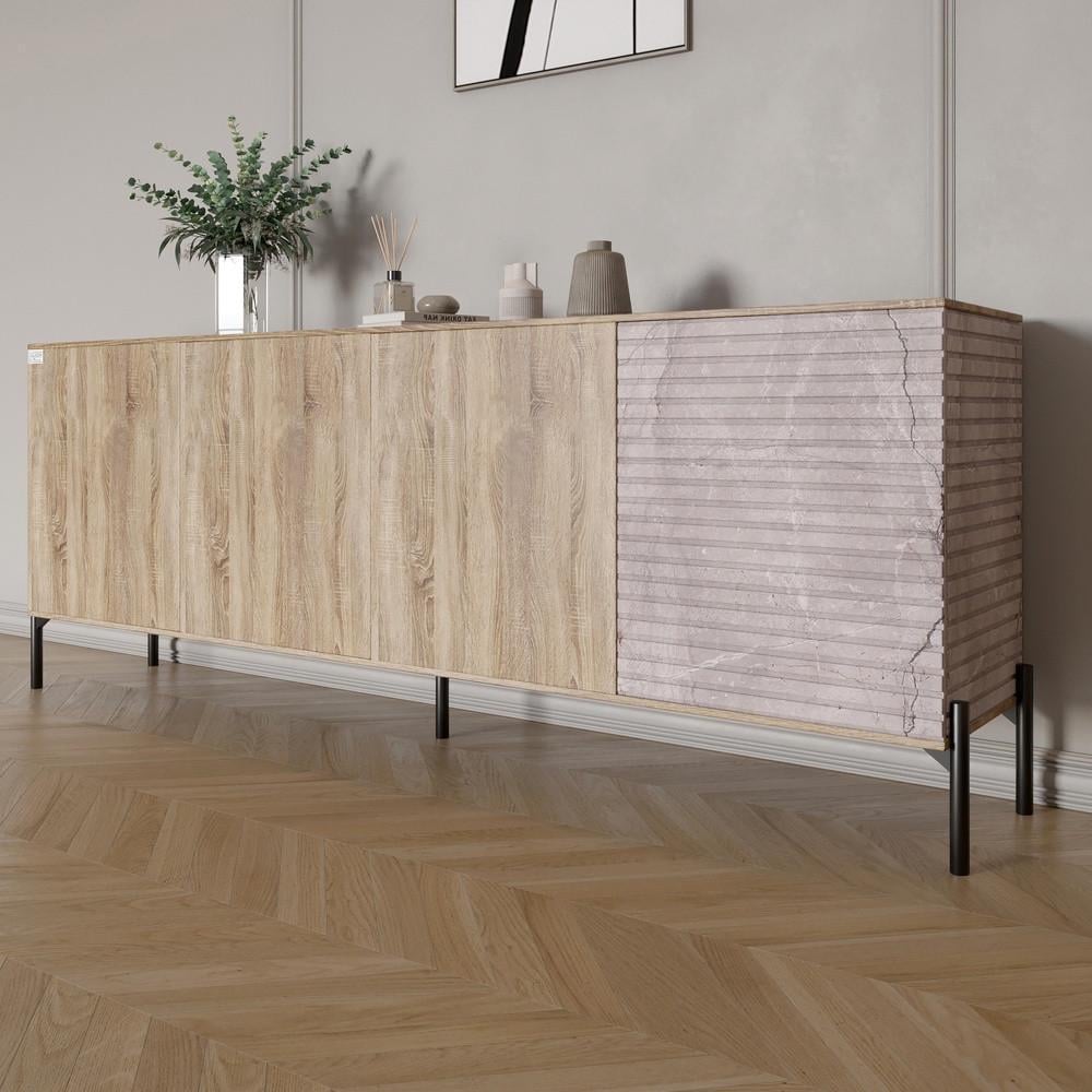 Комод в гостиную на черных металлических ножках Lion Грей 204x38x76,5 см Дуб сонома трюфель/Камень (Lion-042616)