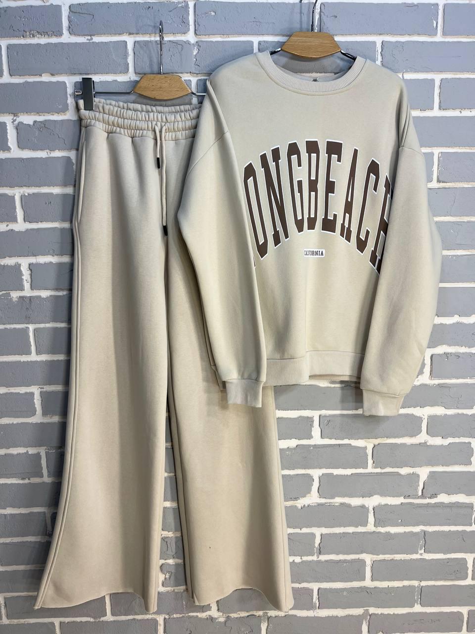 Костюм жіночий QUZEN 388-488 світшот брюки палаццо широкі на флісі L Світло-бежевий (853) - фото 2 Костюм жіночий QUZEN 388-488 світшот брюки палаццо широкі на флісі L Світло-бежевий (853) - фото 2