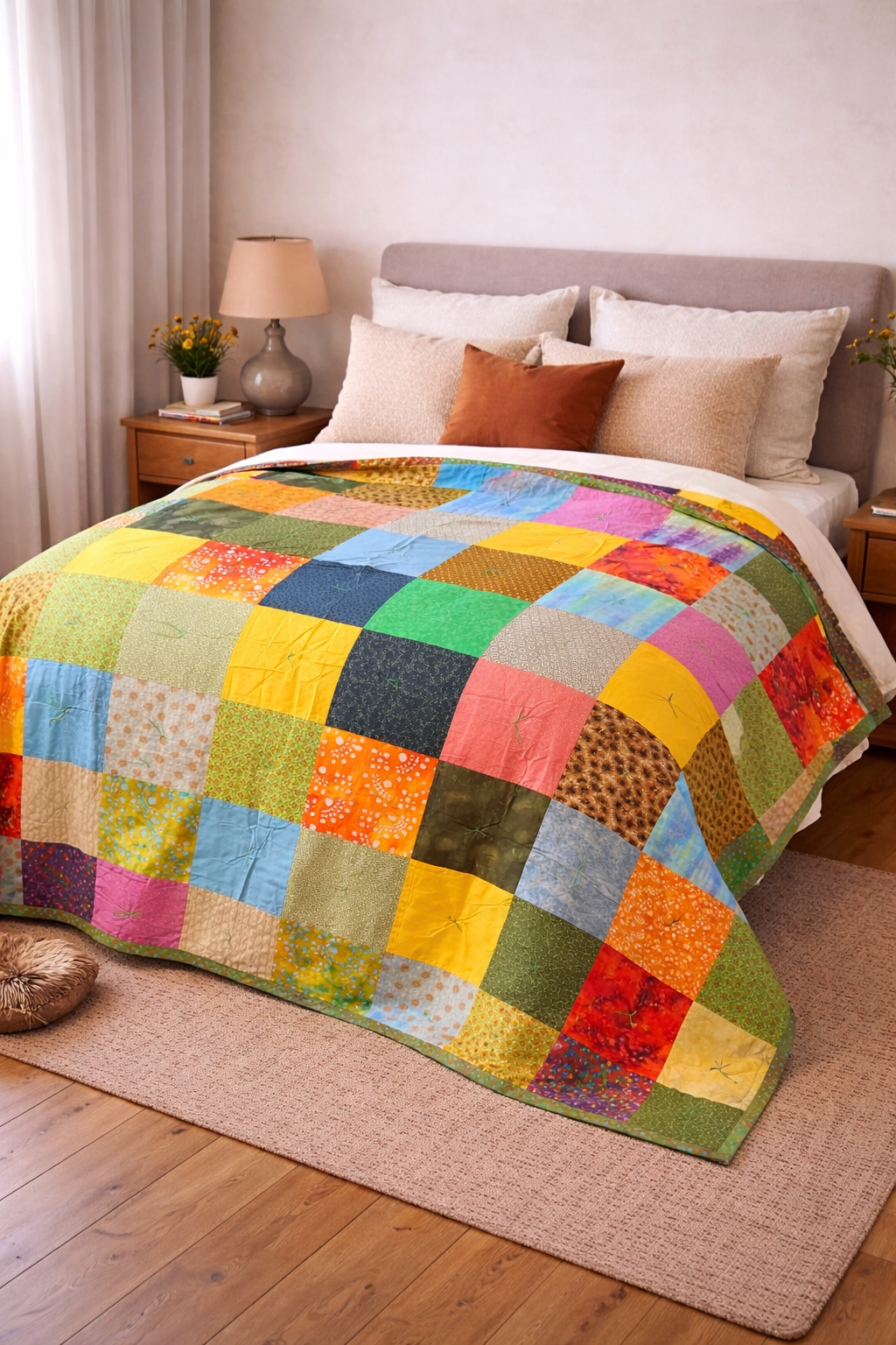 Покрывало пэчворк ручной работы 150х200 см. Калейдоскоп
