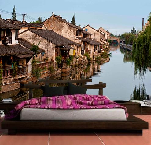 Фотообои флизелиновые для спальни/зала/кухни моющиеся Город на воде