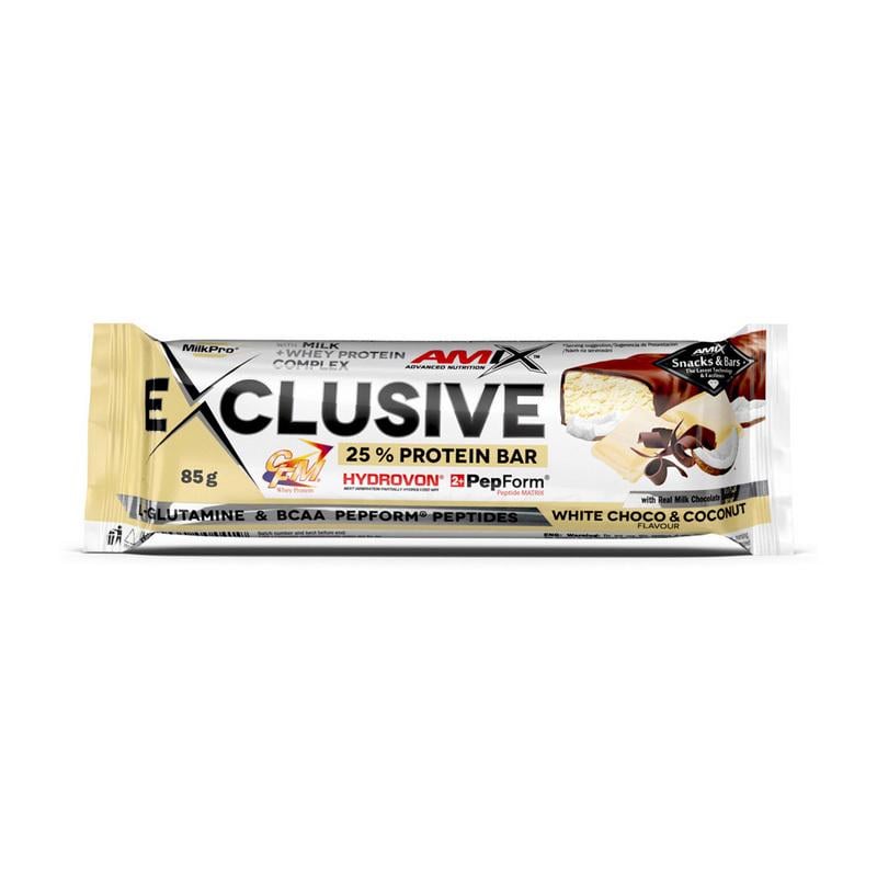 Протеиновый батончик 22 г белка AMIX Exclusive Protein Bar 25% 85 г Белый шоколад/Кокос