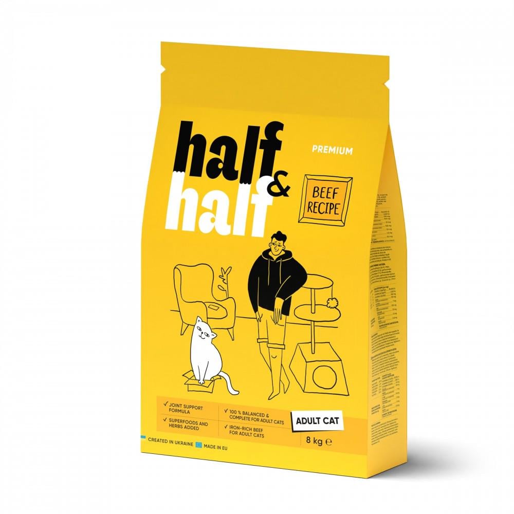 Корм сухой для кошек Half&Half с говядиной 8 кг (20857)