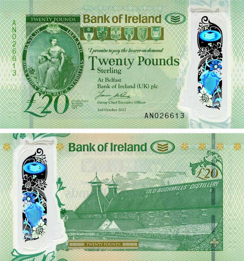 Коллекционная банкнота Северная Ирландия 20 фунтов 2020 Полимер UNC Bank of Ireland Pnew (Б15937)