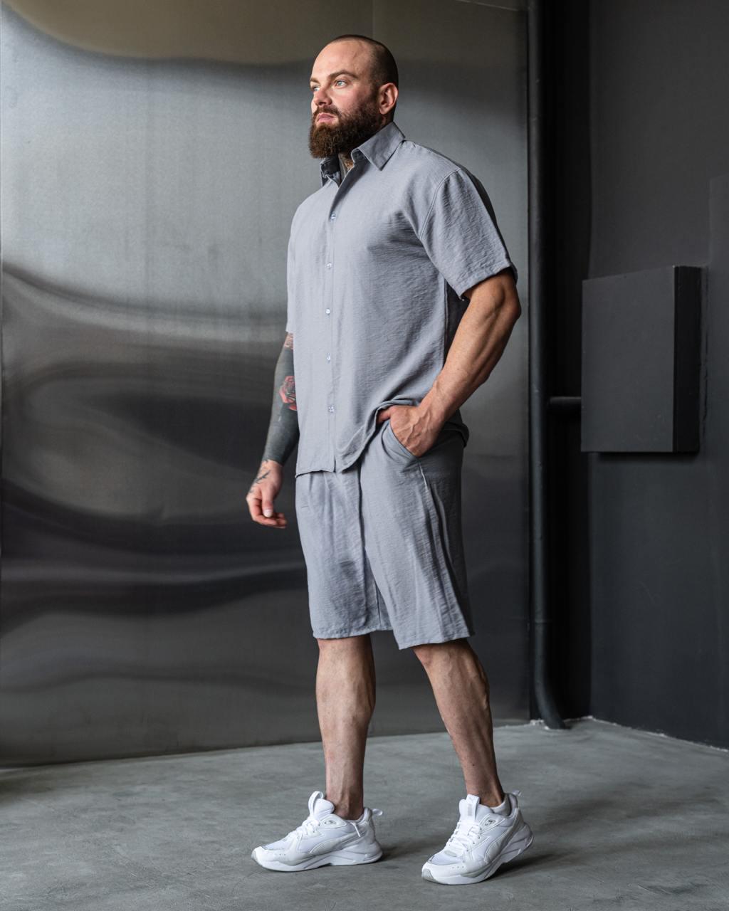 Комплект чоловічий літній лляний жатка M Графітовий (24877/1/2) - фото 3 Комплект чоловічий літній лляний жатка M Графітовий (24877/1/2) - фото 3