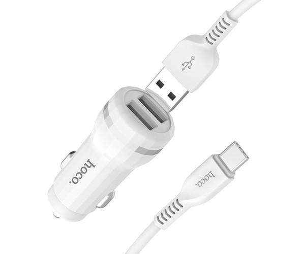 Пристрій зарядний автомобільний Hoco Z27 2,4 A 2 Usb Type-C 1 м White