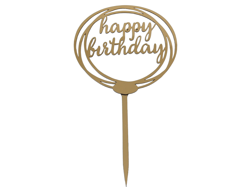Топер для декору на торт Heppy birthday круглий Золотий Топер для декору на торт Heppy birthday круглий Золотий