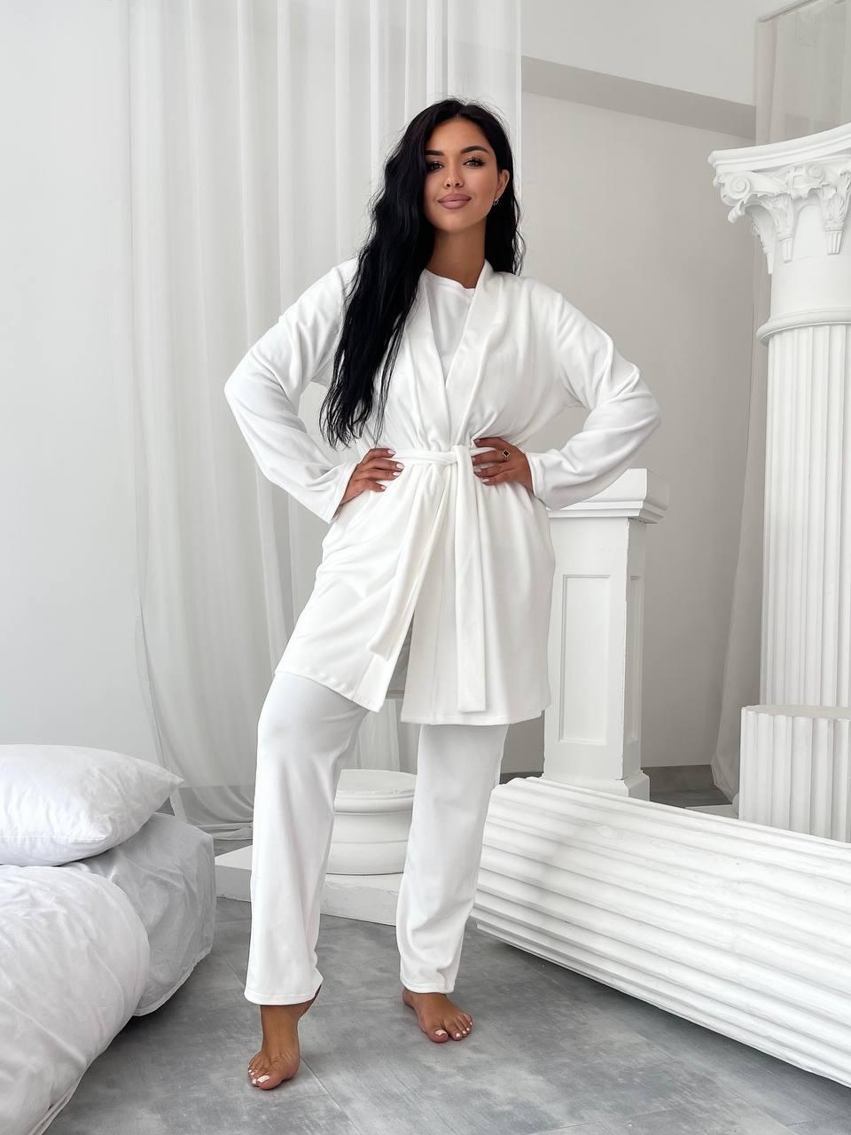 Піжама жіноча велюрова 1545а трійка р. 42/44 Білий (20866484) - фото 7