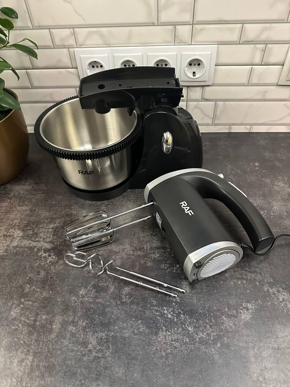 Міксер на підставці ручний RAF з обертаючою металевою чашею 3 л 5 швидкостей +турбо 1000 Вт Чорний (R-6662) - фото 5 Міксер на підставці ручний RAF з обертаючою металевою чашею 3 л 5 швидкостей +турбо 1000 Вт Чорний (R-6662) - фото 5