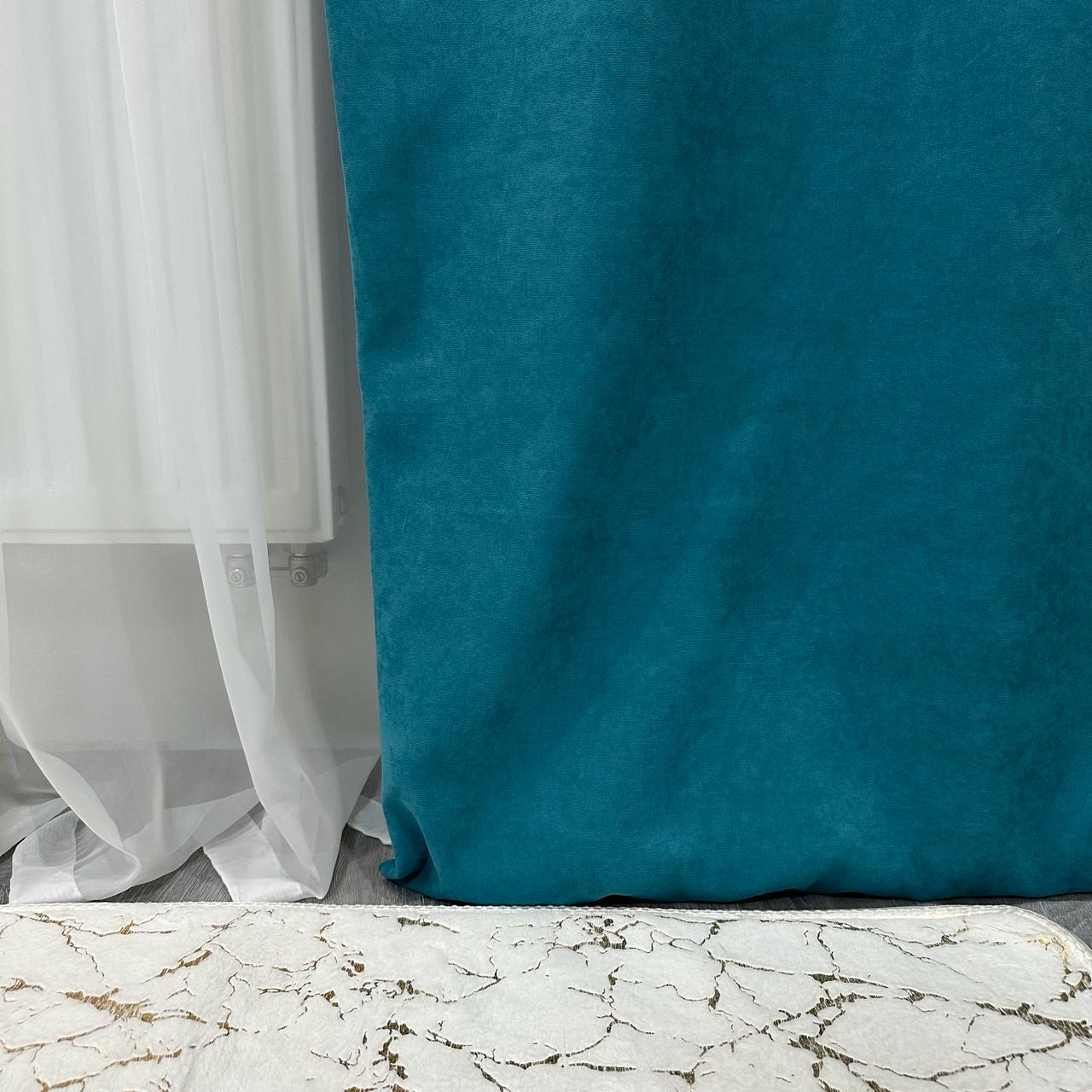 Комплект штор микровелюр 2 шт. 1,5х2,7 м готовые на шторной тесьме 6 см Бирюзовый (petek-V23) - фото 3