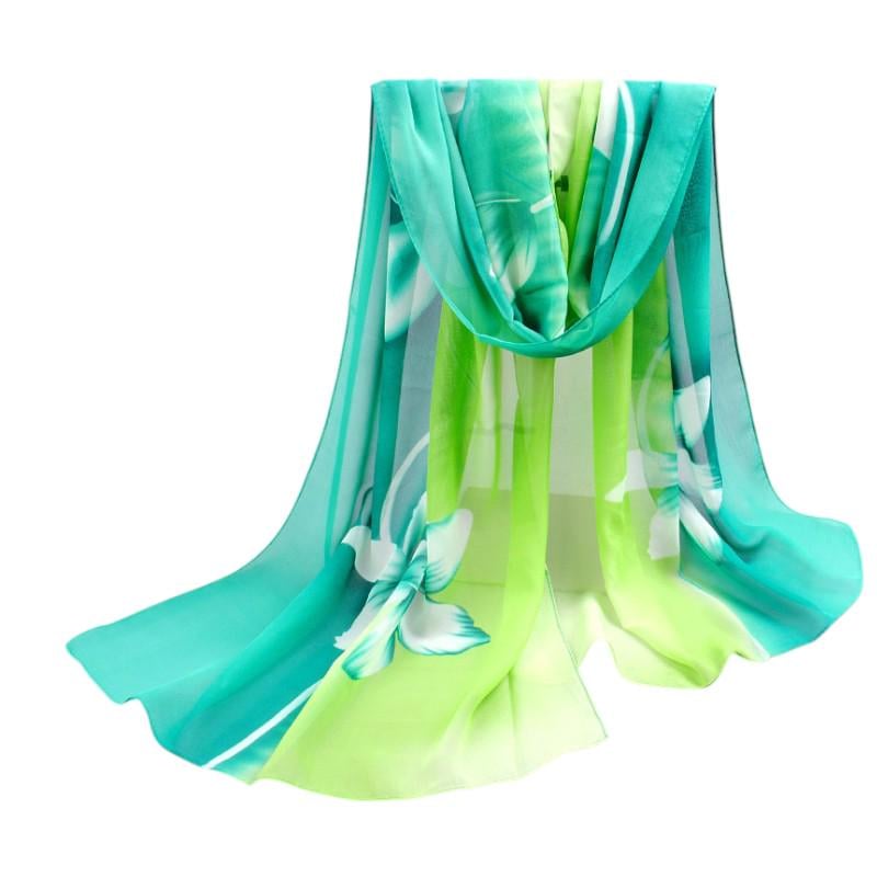 Шарф женский с цветами шифоновый 150x48 см Зеленый (10029/10)