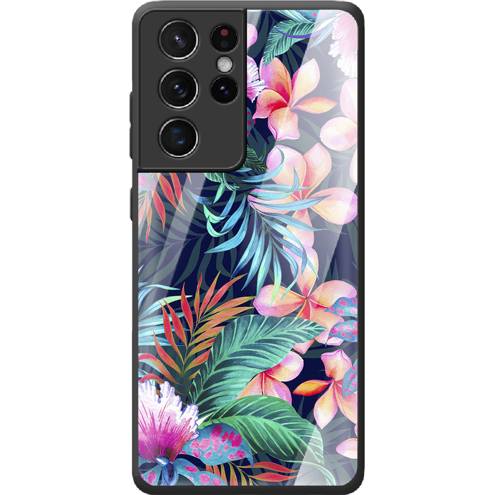 Чехол BoxFace Samsung G998 Galaxy S21 Ultra flowers in the tropics Черный силикон со стеклом (41719-up1971-42231)
