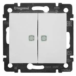 Выключатель двухклавишный Legrand Valena с подсветкой проходной Белый (774212)