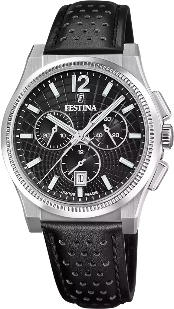 Наручные часы мужские Festina F20060/4 Rive Swiss Made со стальным корпусом/сапфировым стеклом WR 100 м и черным циферблатом