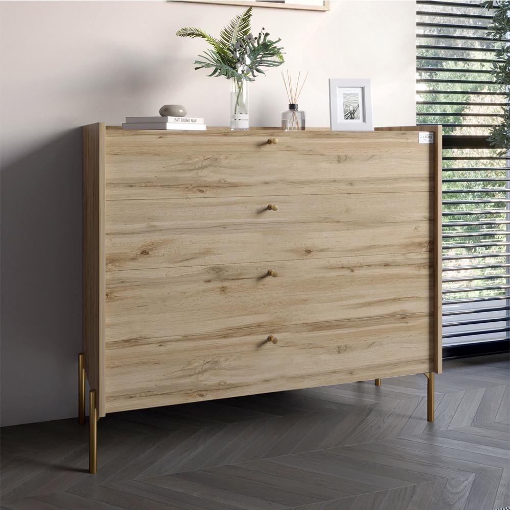 Комод Lion Wood с 4 ящиками с золотыми ножками 100х90х45 см Дуб аппалачи (LION-042963) Комод Lion Wood с 4 ящиками с золотыми ножками 100х90х45 см Дуб аппалачи (LION-042963)