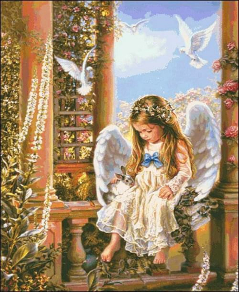 Алмазна мозаїка Ангел з кроликом 5D повна на підрамнику 40х50 см (2023291019)