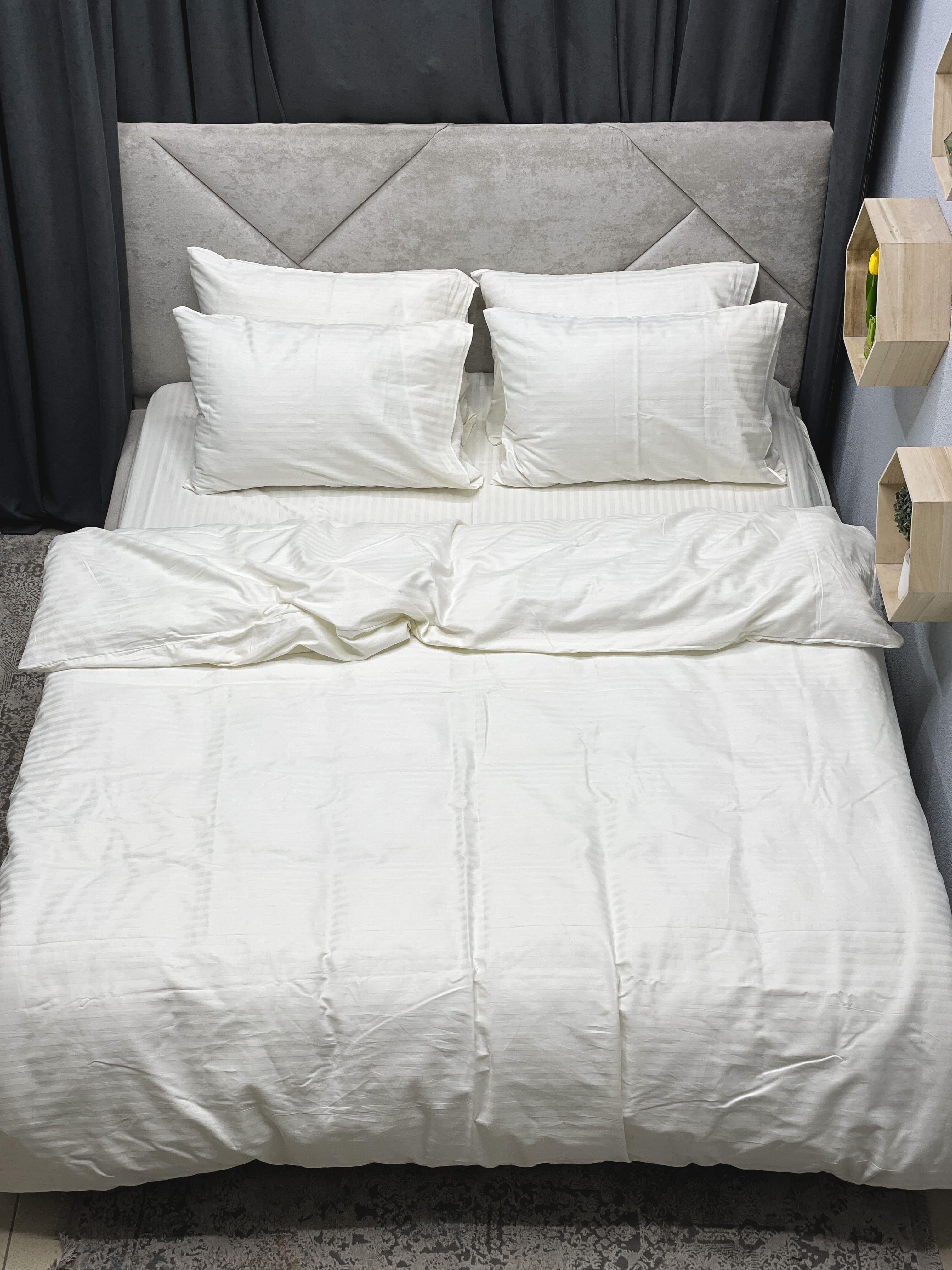 Комплект постельного белья Ego-textile 011SF страйп-сатин однотонный в полоску Белый (198981461)