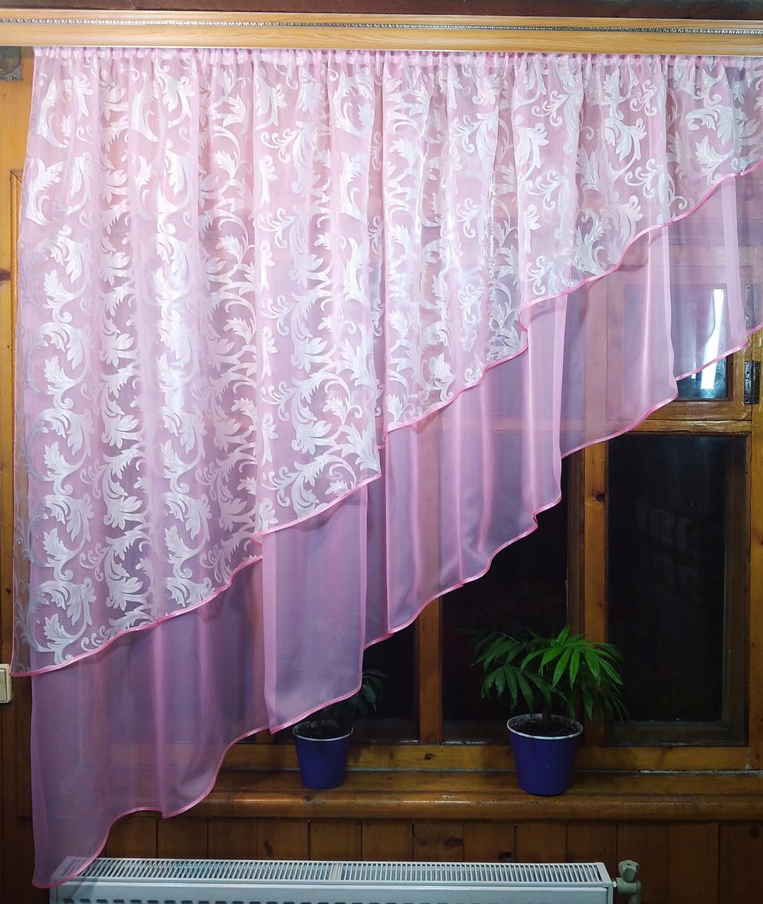 Тюль Ника вензель левая 170х280 см Розовый (1812910780)