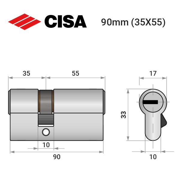 Циліндр замка ключ/ключ Cisa ASIX P8 35х55 нікель матовий (38006) - фото 4