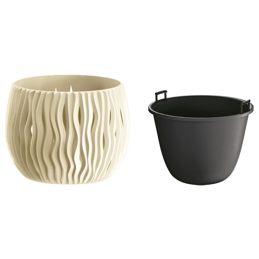 Горщик для квітів круглий Prosperplast Sandy Bowl із вкладишем 18х14 см Кремовий (22981-728)