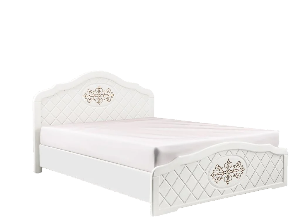 Кровать двуспальная Неман 180 Лючия с ящиками МДФ 1865х2064х1150 мм Белый супермат/Патина золото (40380)