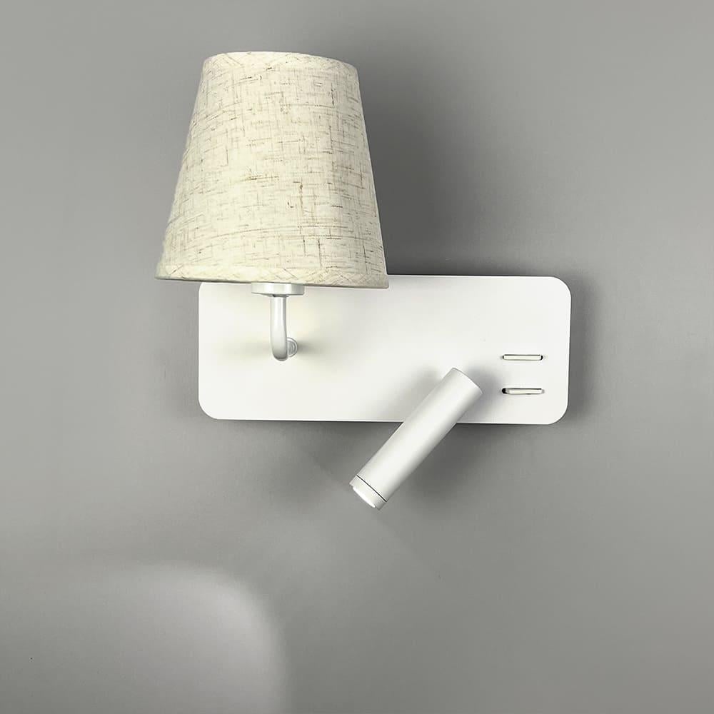 Бра LNF-17549/2 L WT ліве з абажуром та спотом на 2 вимикачі Білий