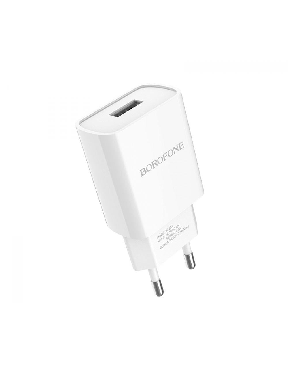 Зарядное устройство для телефонов с кабелем Borofone BA20A Sharp single port charger set Type-C 10,5W White (24673)