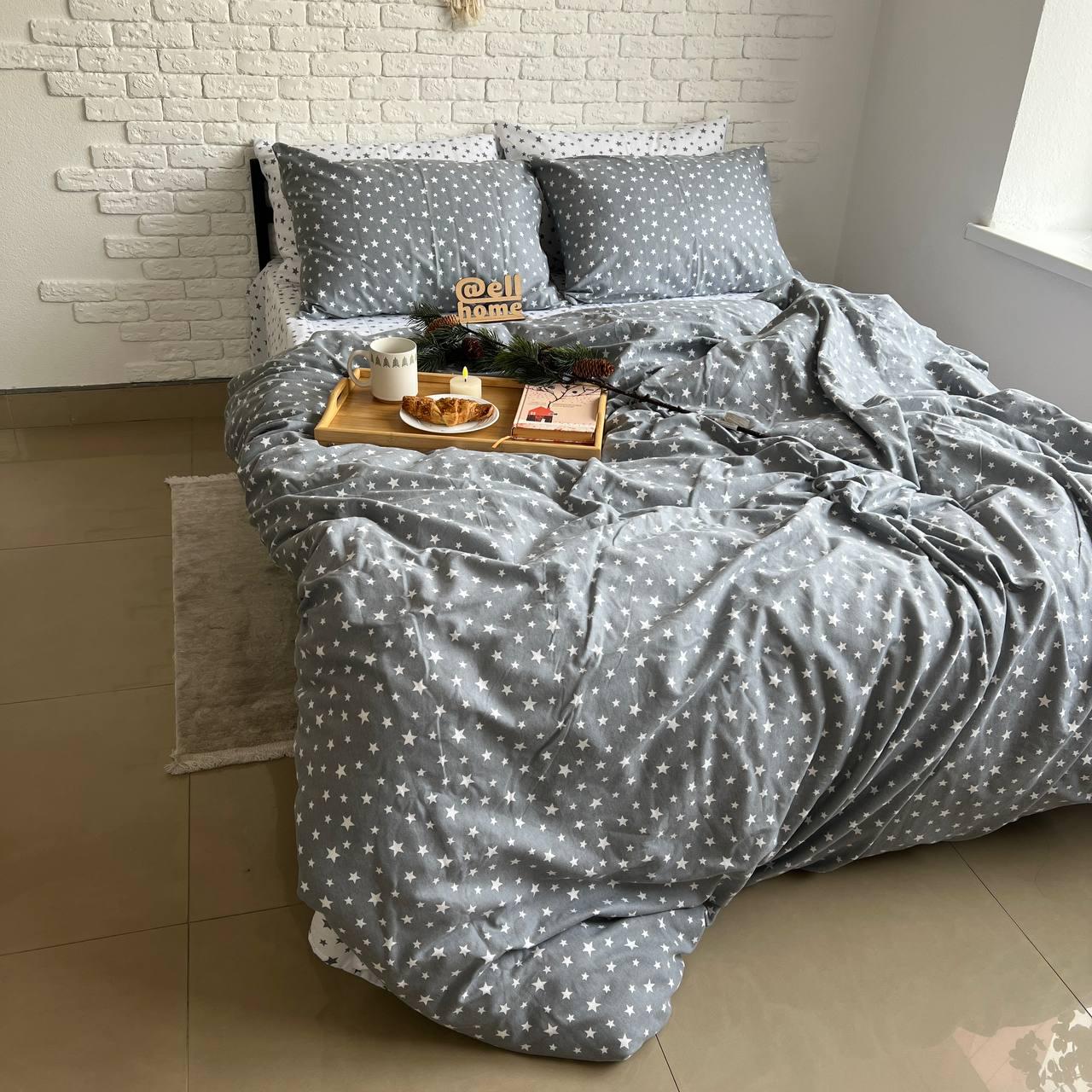 Комплект постельного белья Ell Home Звездочная фланель полуторный наволочки 50x70 см/70x70 см Серый (29288885) - фото 2 Комплект постельного белья Ell Home Звездочная фланель полуторный наволочки 50x70 см/70x70 см Серый (29288885) - фото 2