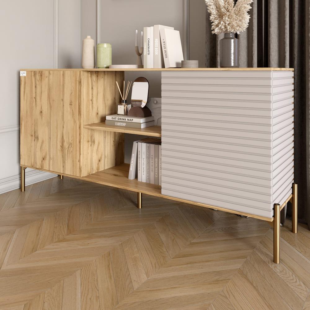 Комод открытый на золотых металлических ножках Lion Грей Дуб Аппалачи/Кашемир (Lion-042897)