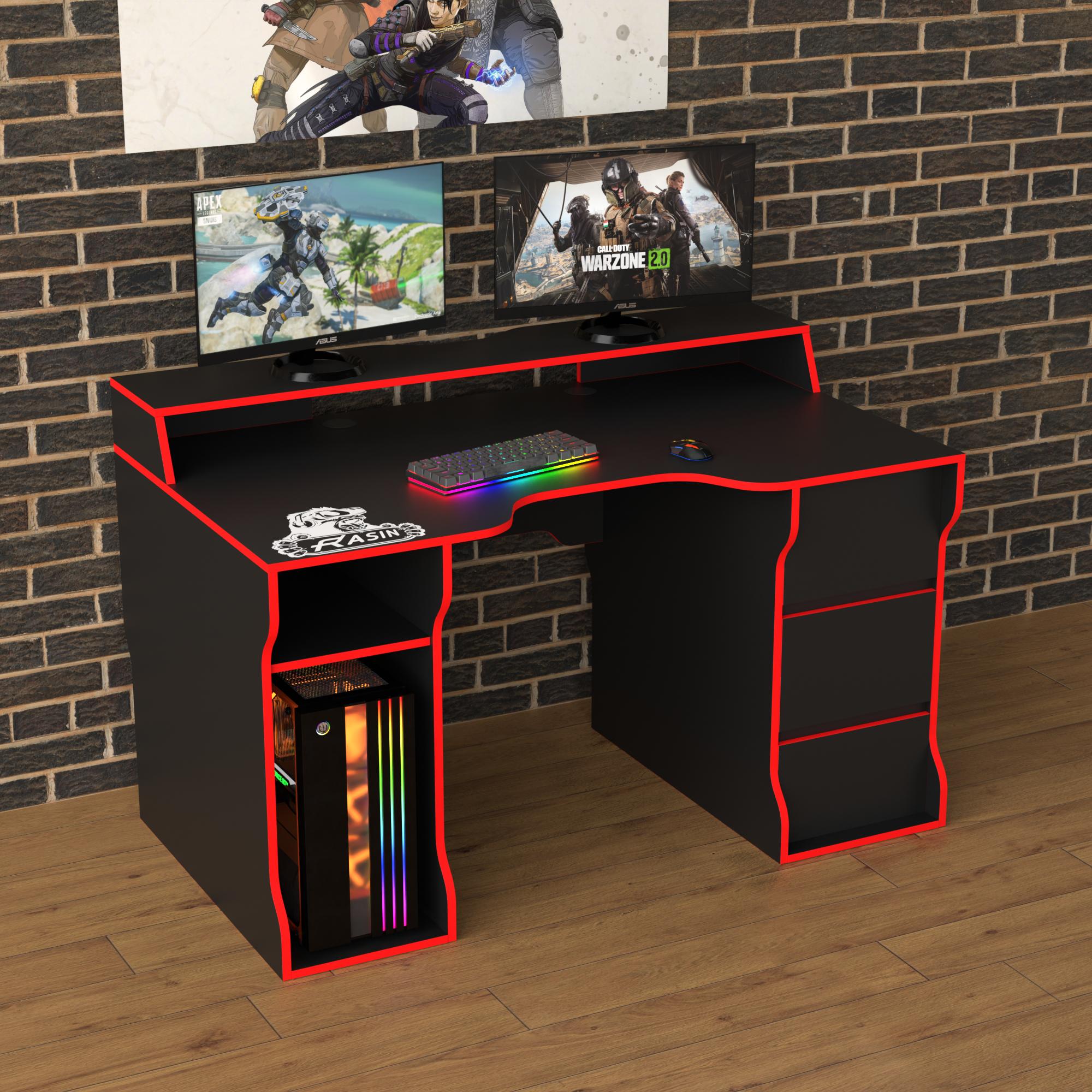 Стол геймерський ергономічний із надбудовою Zeus Rasin RS-26 із ЛДСП Чорно-червоний (RS-26)