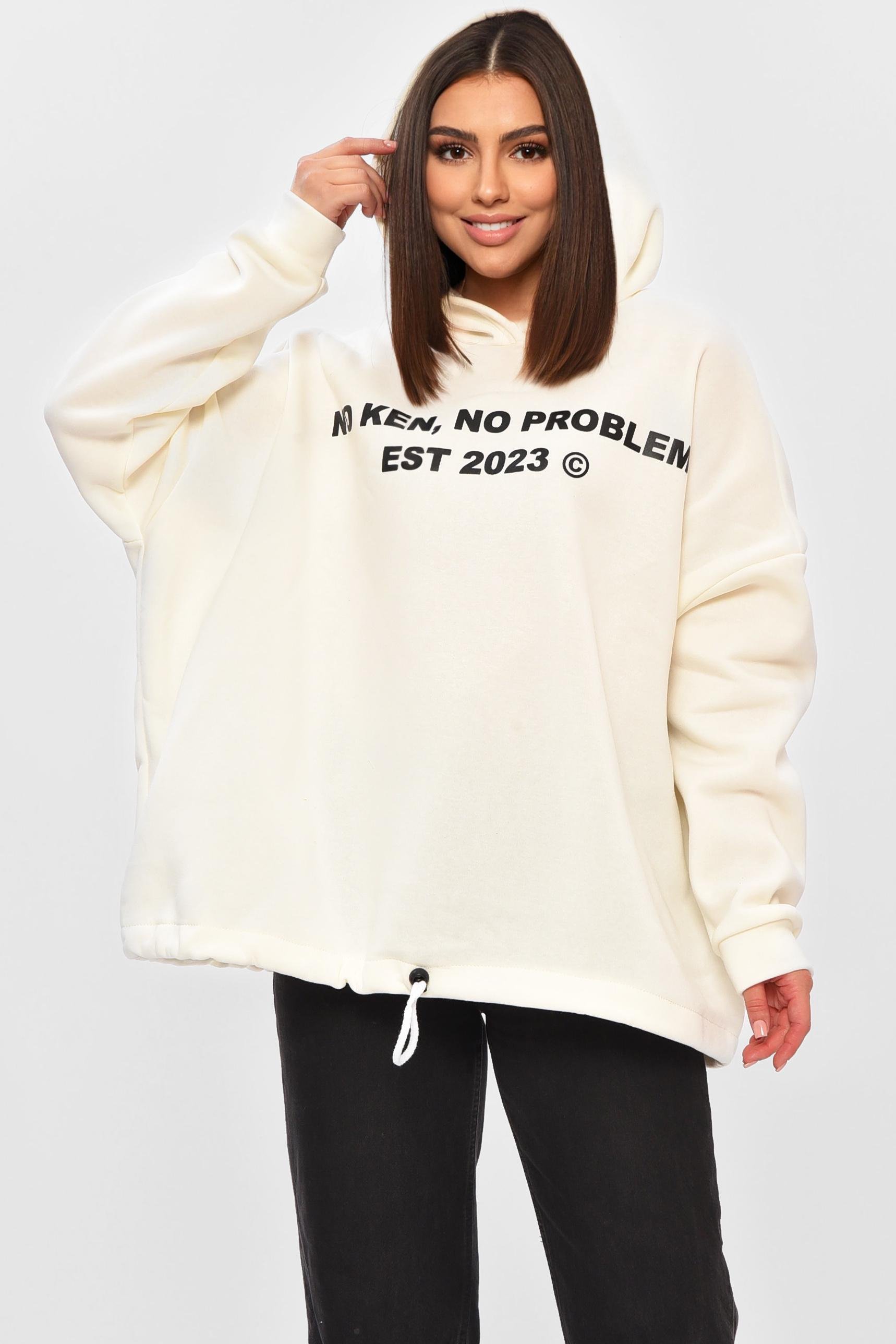 Худі жіноче 203190 на флісі з написом 5XL-6XL Молочний