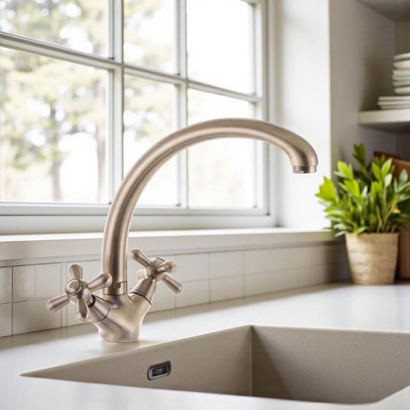 Змішувач для кухні Haiba DOMINOX-273 високий двовентильний латунь Бронза (b-HB0082) - фото 6