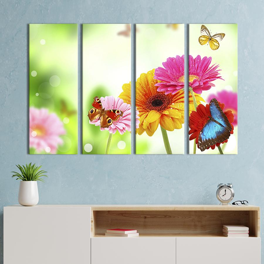 Модульная картина на холсте Полиптих Жёлтая и розовые герберы 149x93 см (258-41)