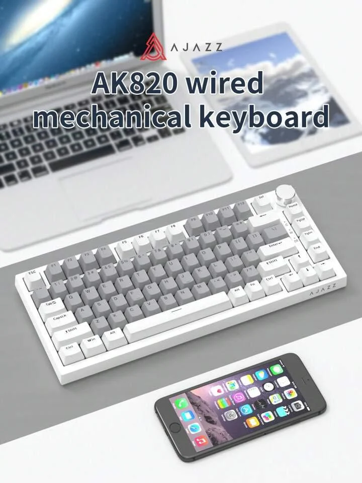 Клавіатура ігрова Ajazz AK820 дротова механічна із підсвічуванням з підтримкою HOT-SWAP Yellow Switch Grey/White - фото 4