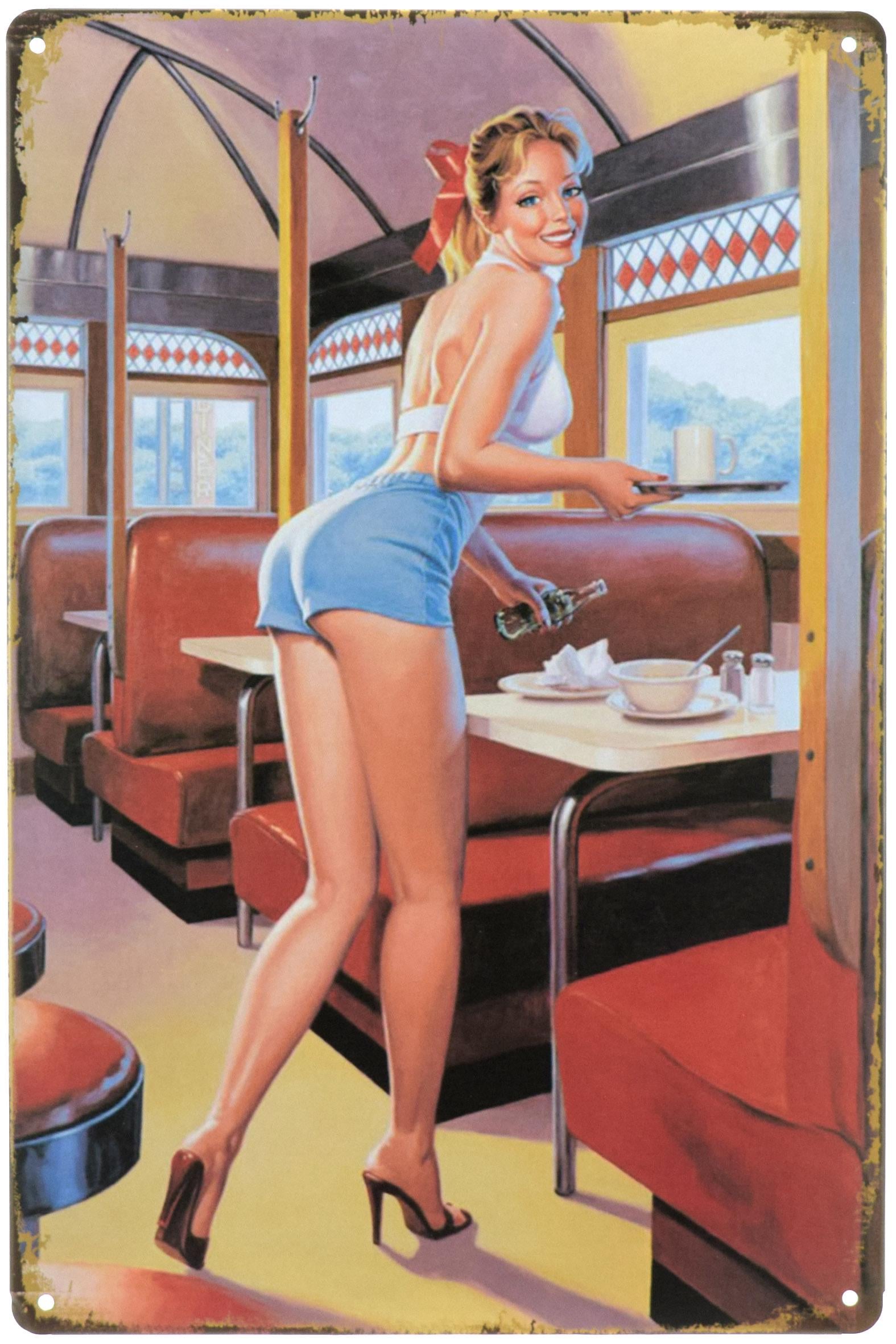 Табличка металлическая Кофе, Чай или Меня? Pin Up 20x30 см