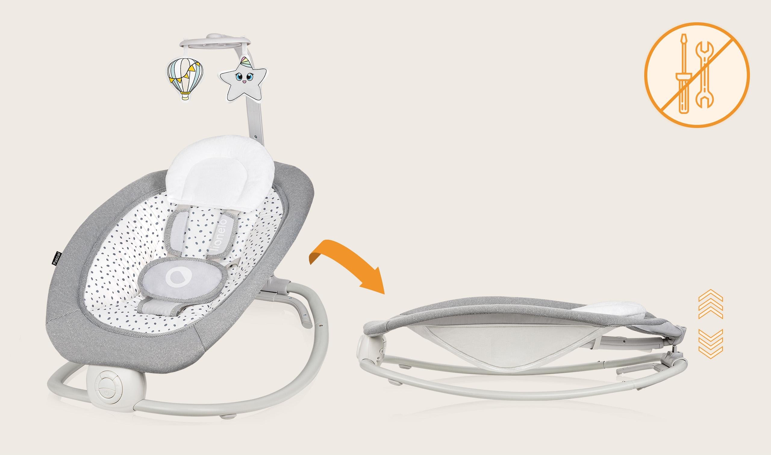 Колиска-гойдалка електрична Lionelo Pascal з вібрацією та мелодіями Сірий (5903771) - фото 7