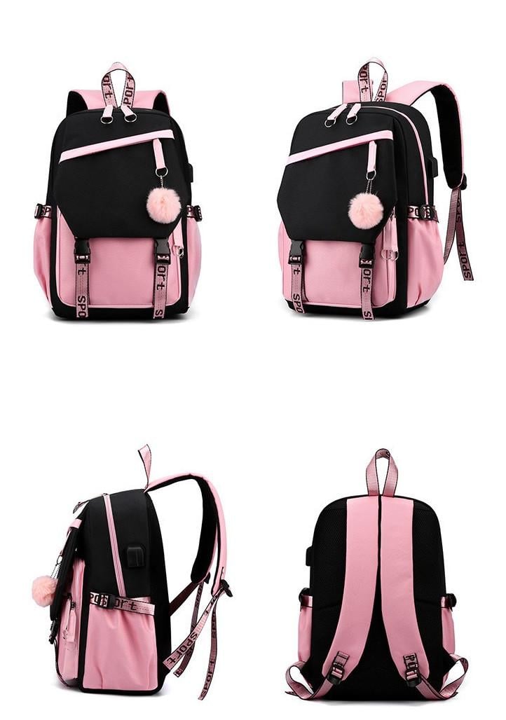 Шкільний підлітковий рюкзак з USB і хутряним помпоном для дівчинки Kitty (1913459260) - фото 10 Шкільний підлітковий рюкзак з USB і хутряним помпоном для дівчинки Kitty (1913459260) - фото 10
