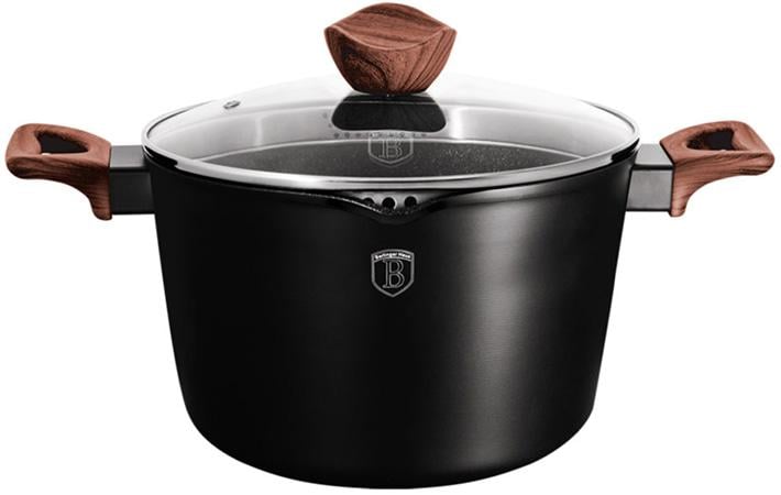 Кастрюля Berlinger Haus Ebony Rosewood 6 л с крышкой-дуршлаг и носиком для слива мраморное антипригарное покрытие (BH-1720)