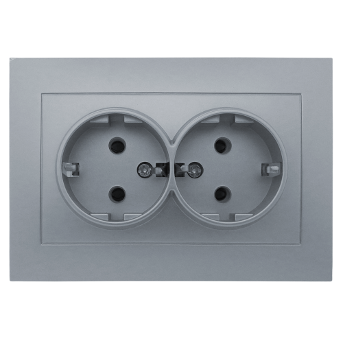 Розетка подвійна з заземленням RS16-480 Silver