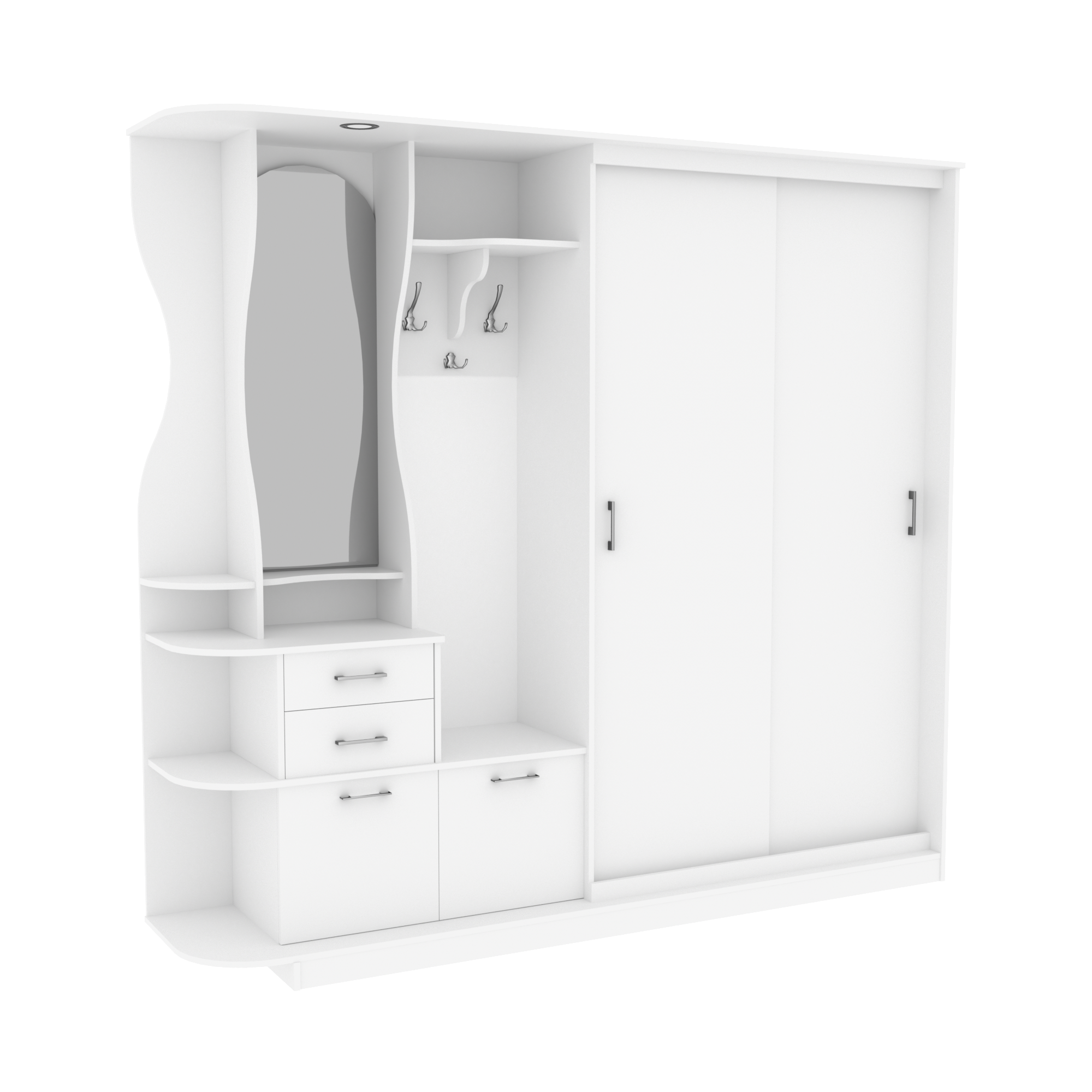 Прихожая прямая LUX шкаф-комод с зеркалом и вешалкой 2200х400х2100 мм Белый (25046425)