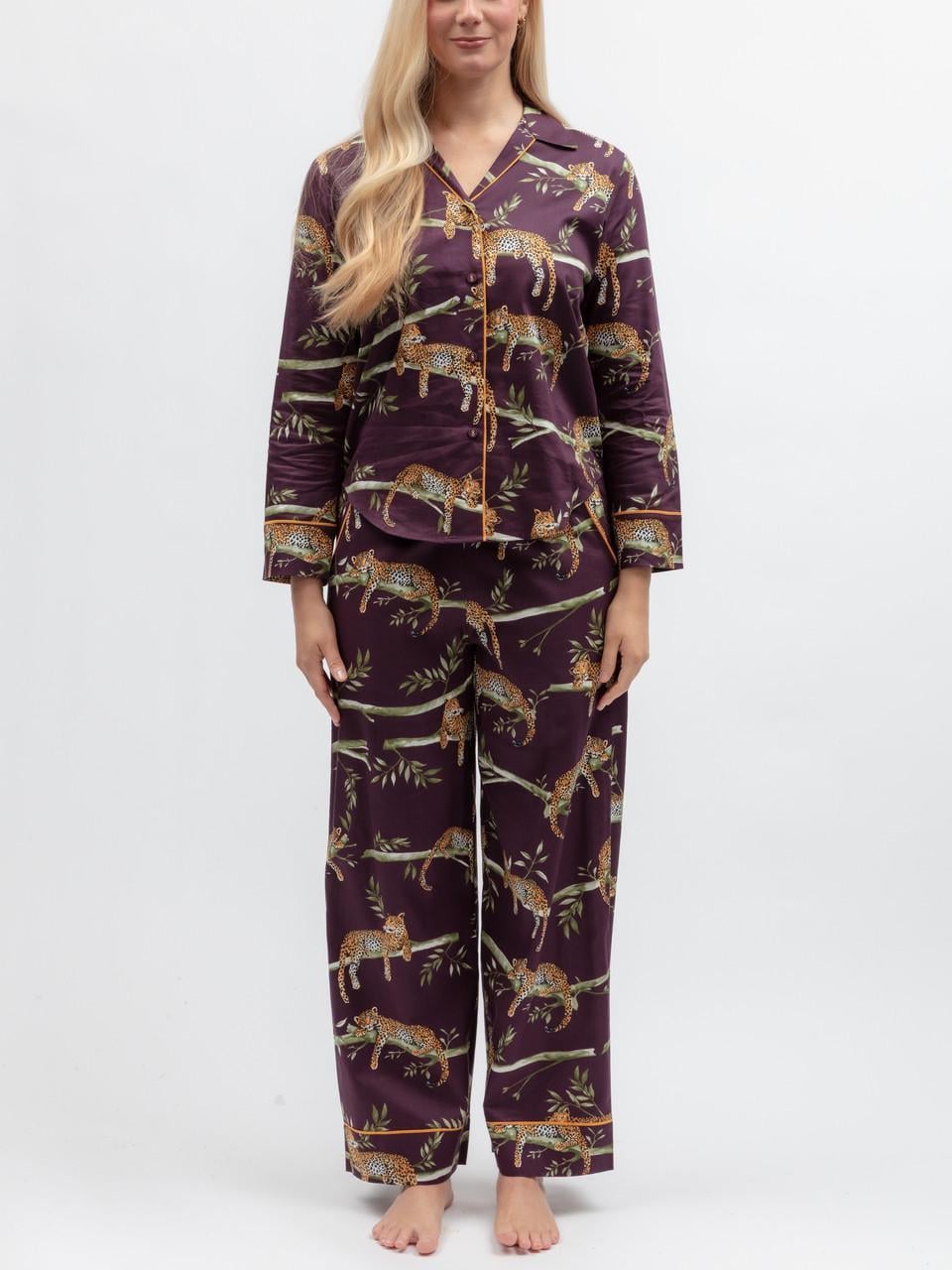 Пижама женская CYBERJAMMIES Wild Slumber 5628-5629 из хлопка и модала широкие брюки 10/S Фиолетовый с принтом леопардов (3172439700)