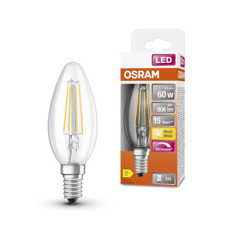 Лампа светодиодная филаментная Osram LED CL свеча 5,5W 220V 806lm 2700K E14 DIM 35х135 мм (4058075654471) - фото 3