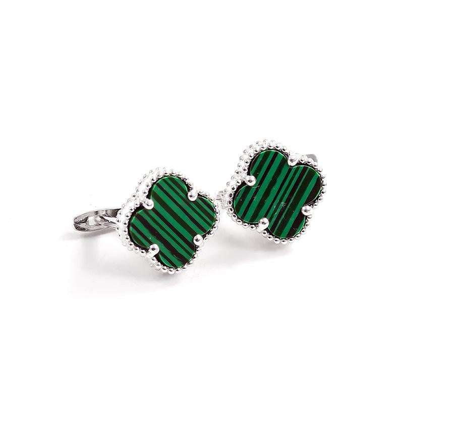 Серьги Maxi Silver 9492 Клевер с малахитом (89492)