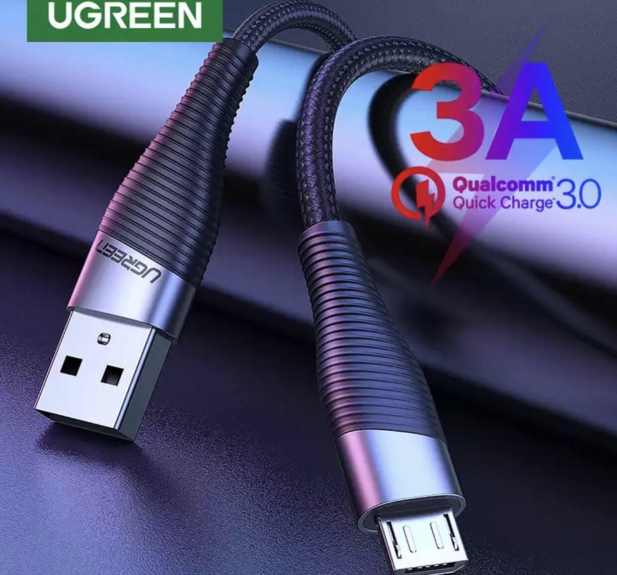 Кабель зарядный для телефонов UGREEN microUSB плоский плетив 0,5 м Черный - фото 2