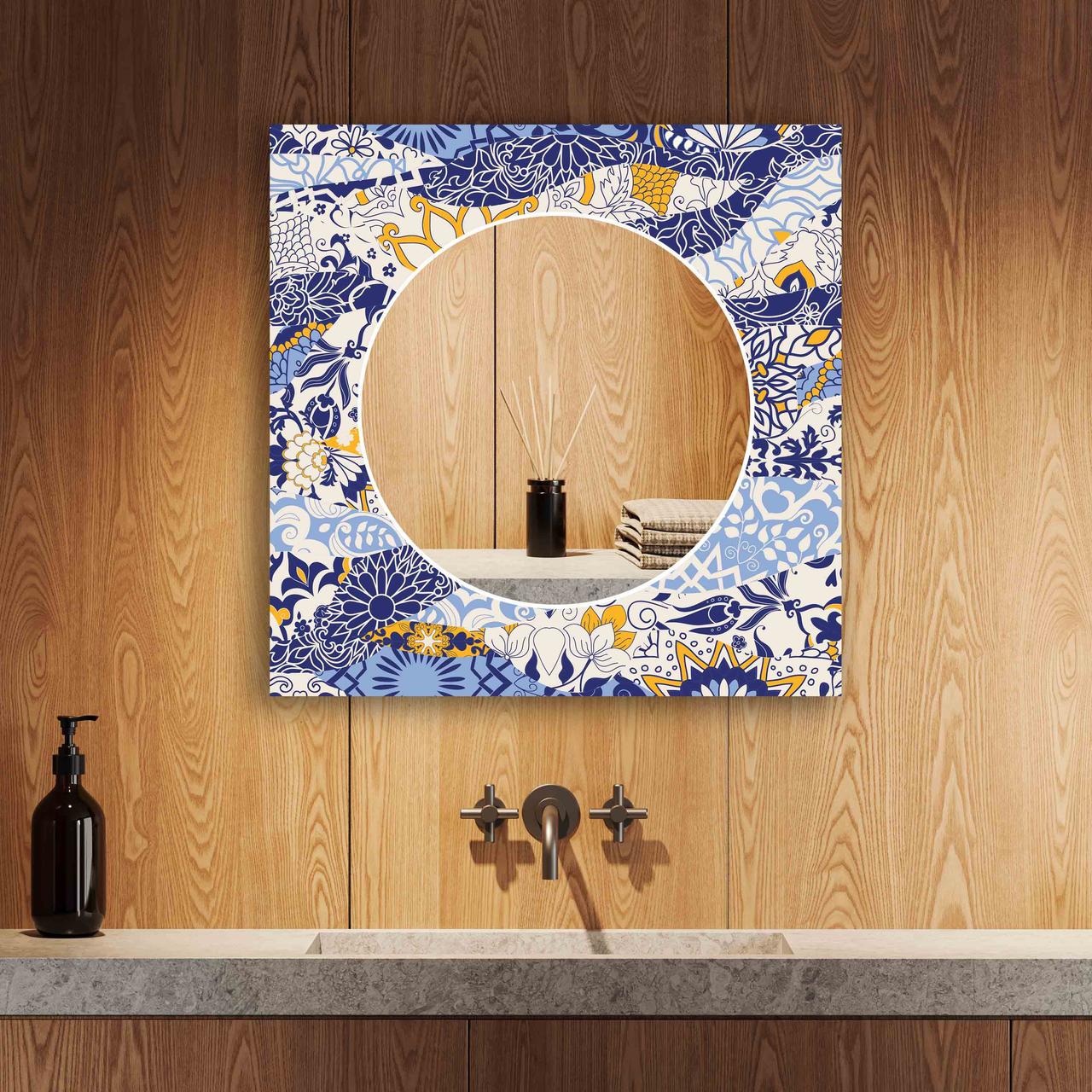 Зеркало на стену NovellaPrint с рисунком плитки квадратное 50х50 см (2005.4)